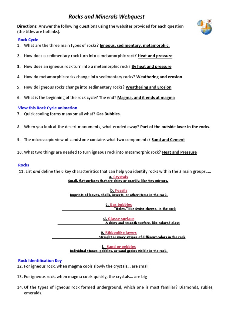 worksheet Sedimentary Rock Formation Worksheet rocks and minerals webquest sedimentary rock geology