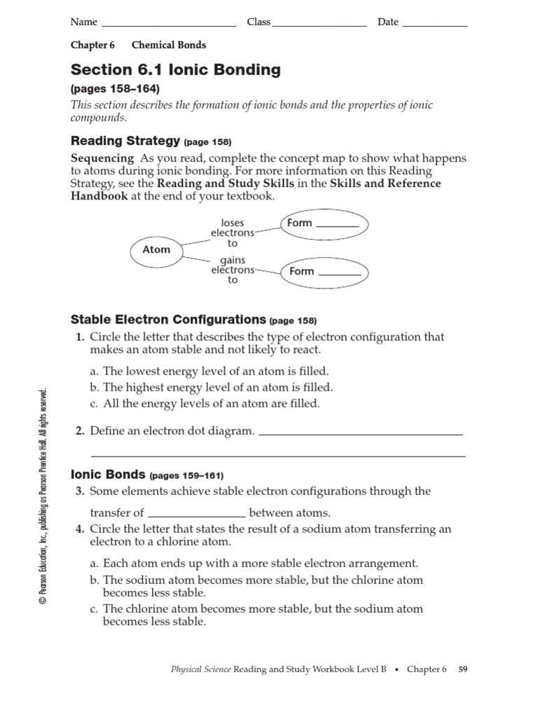 Worksheets Prentice Hall Physical Science Worksheets 6 1 ionic bonding ion chemical bond