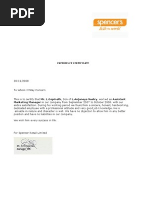 Experience Certificate