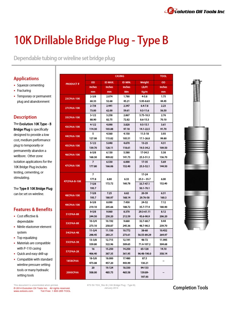 10K Type B Drillable Bridge Plug | PDF | Alberta | Bridge