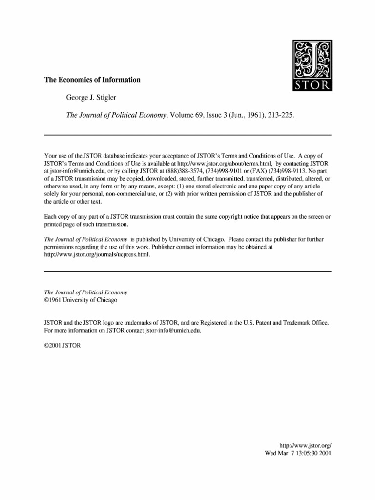 J. Stigler The Economics of Information PDF Prices Sales