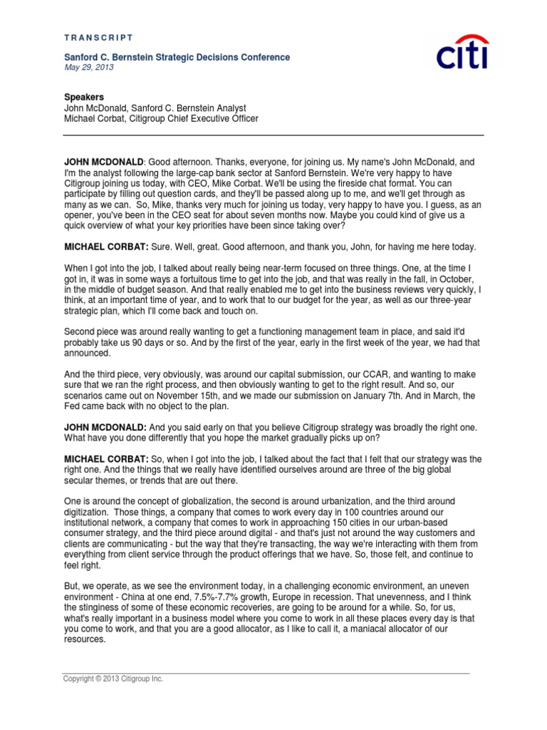 Sanford C. Bernstein Strategic Decisions Conference Transcript PDF