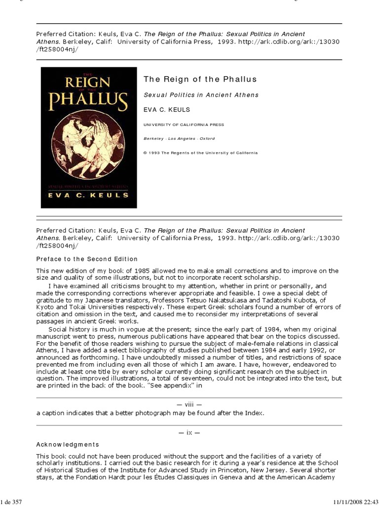 Eva C Keuls The Reign Of The Phallus Sexual Politics In Ancient Athens 1993 Unrest History