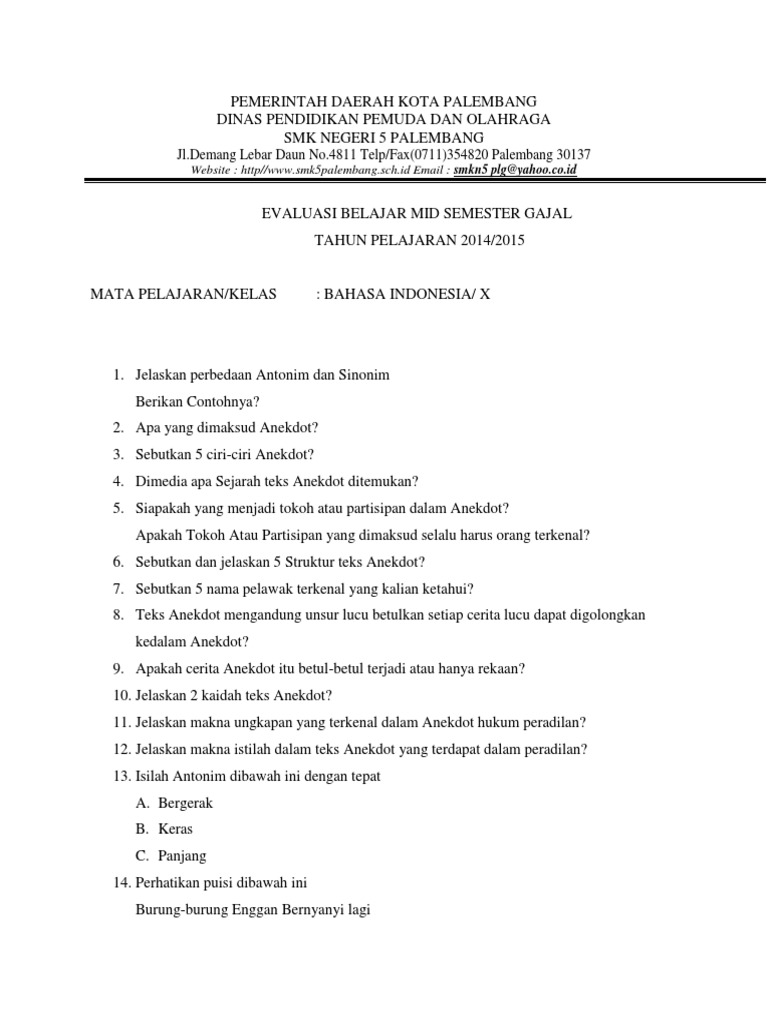 Soal Bahasa Indonesia