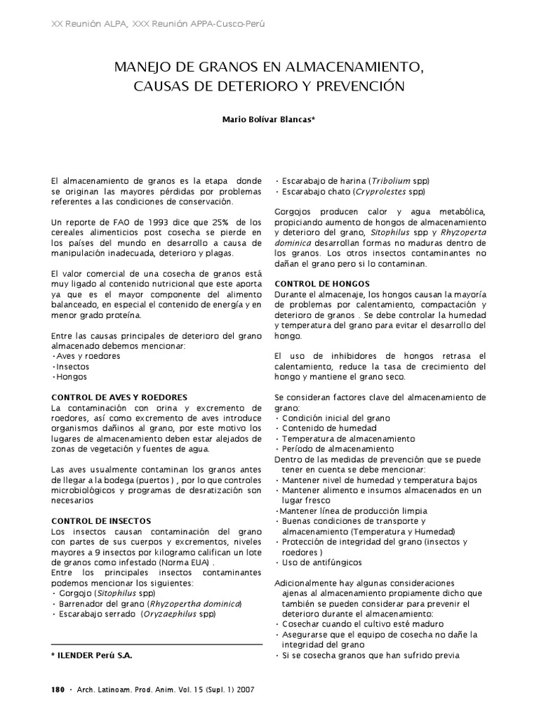 Manejo y prevención de granos almacenados | PDF | Cereales | Hongo
