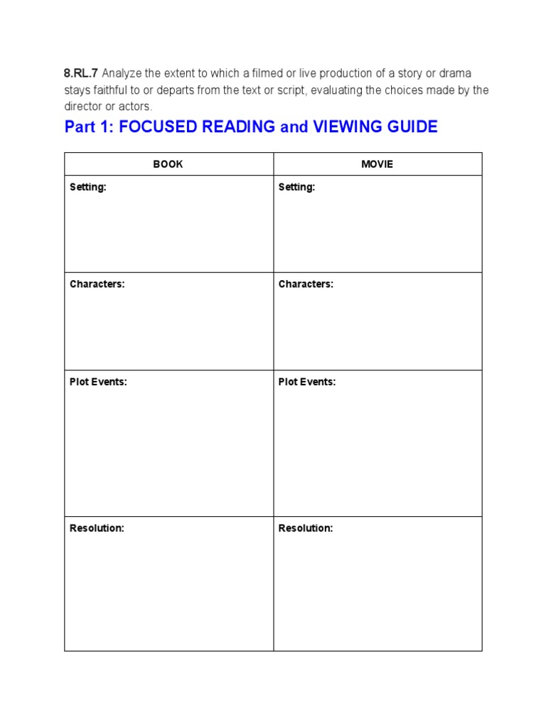 Part 1: Focused Reading and Viewing Guide | PDF