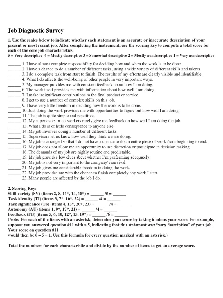 Job Diagnostic Survey Revised PDF Action (Philosophy) Applied