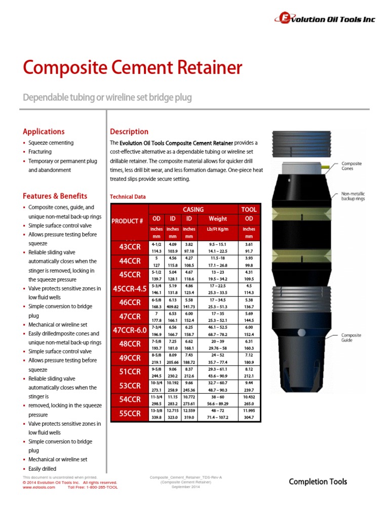 Composite Cement Retainer Technical Datasheet Valve Electrical
