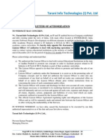 Tarani Info Technologies (I) Pvt. LTD: Letter of Authorization