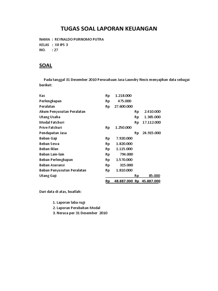 Soal Laporan Keuangan Perusahaan Jasa Pdf