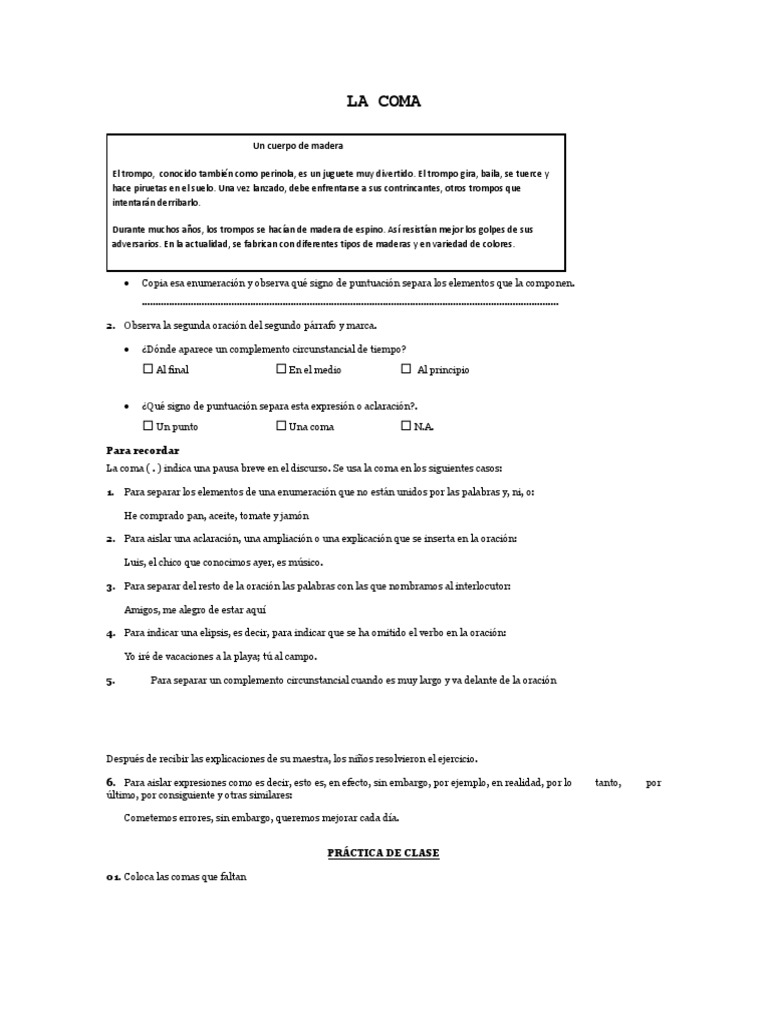 Ejercicios de uso de la coma para primaria | PDF | Hamburguesas ...