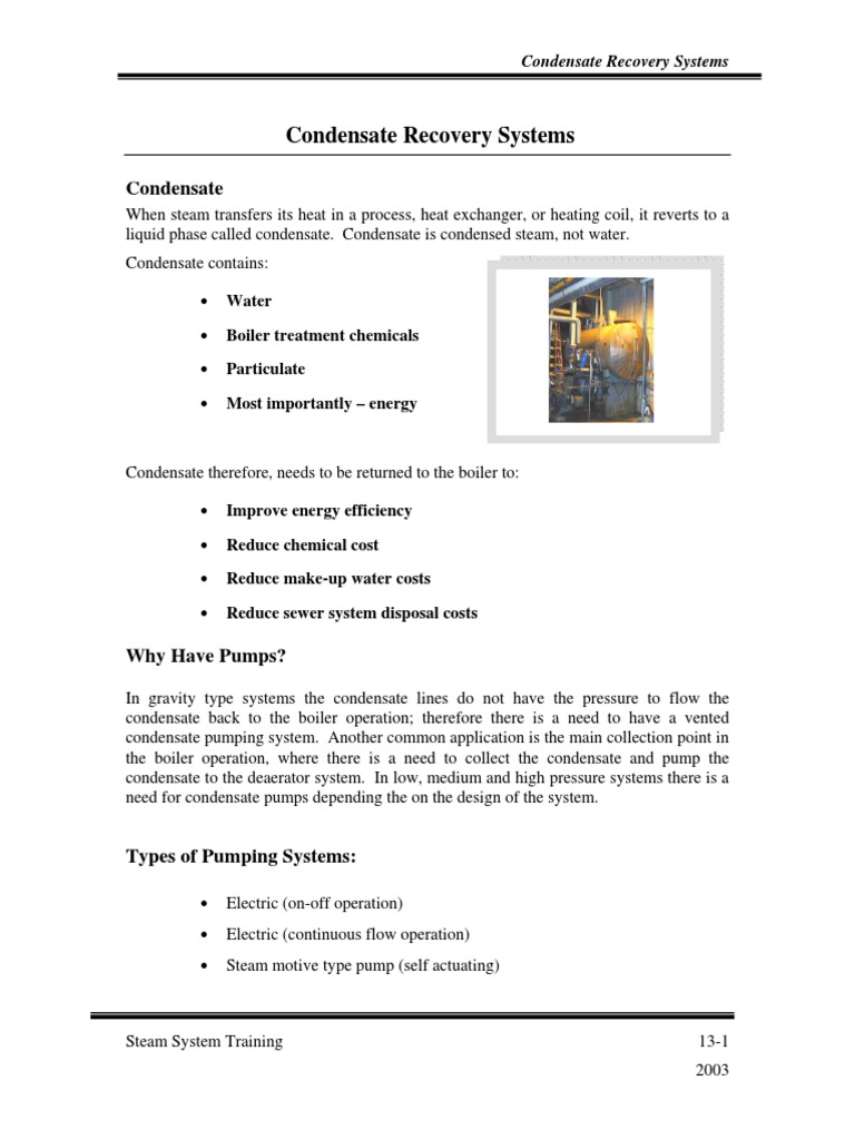 Condensate Recovery System Overview | PDF | Steam Engine | Pump