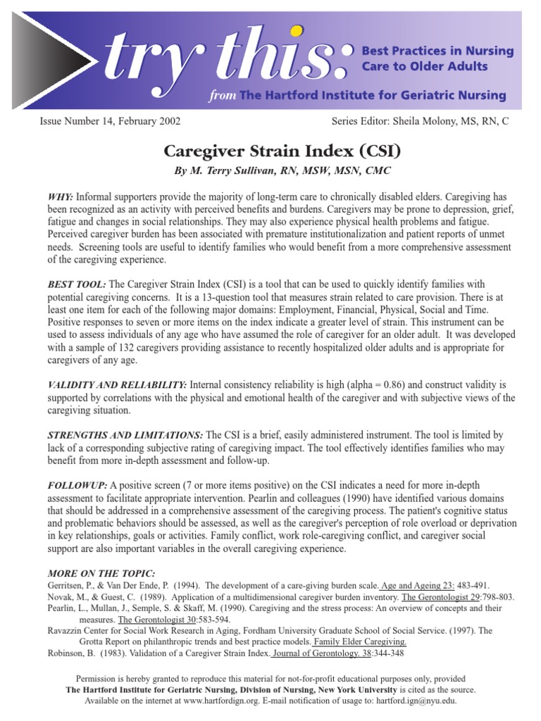 Caregiver Strain Index | Caregiver | Geriatrics