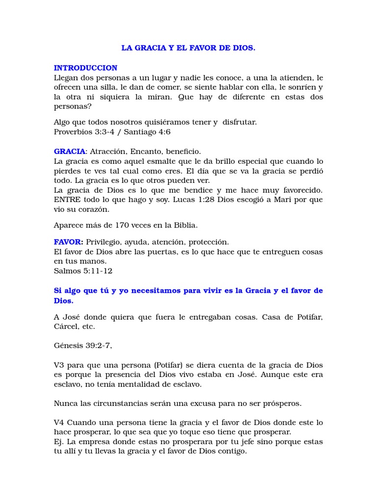 La Gracia y Favor de Dios en Nuestras Vidas | PDF | Biblia | Religión y ...