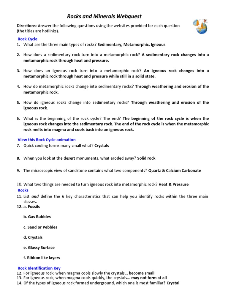 Rocks And Minerals Webquest Rock Geology Igneous Rock