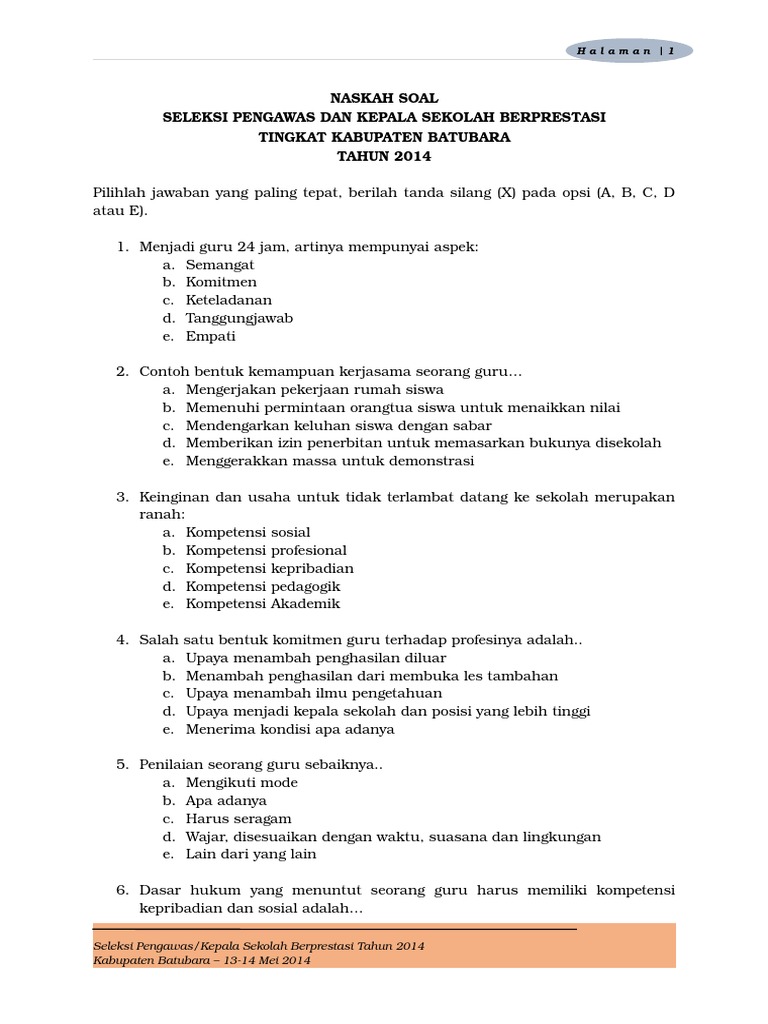 Contoh Soal Guru Berprestasi Sd 2016 Contoh Soal Terbaru