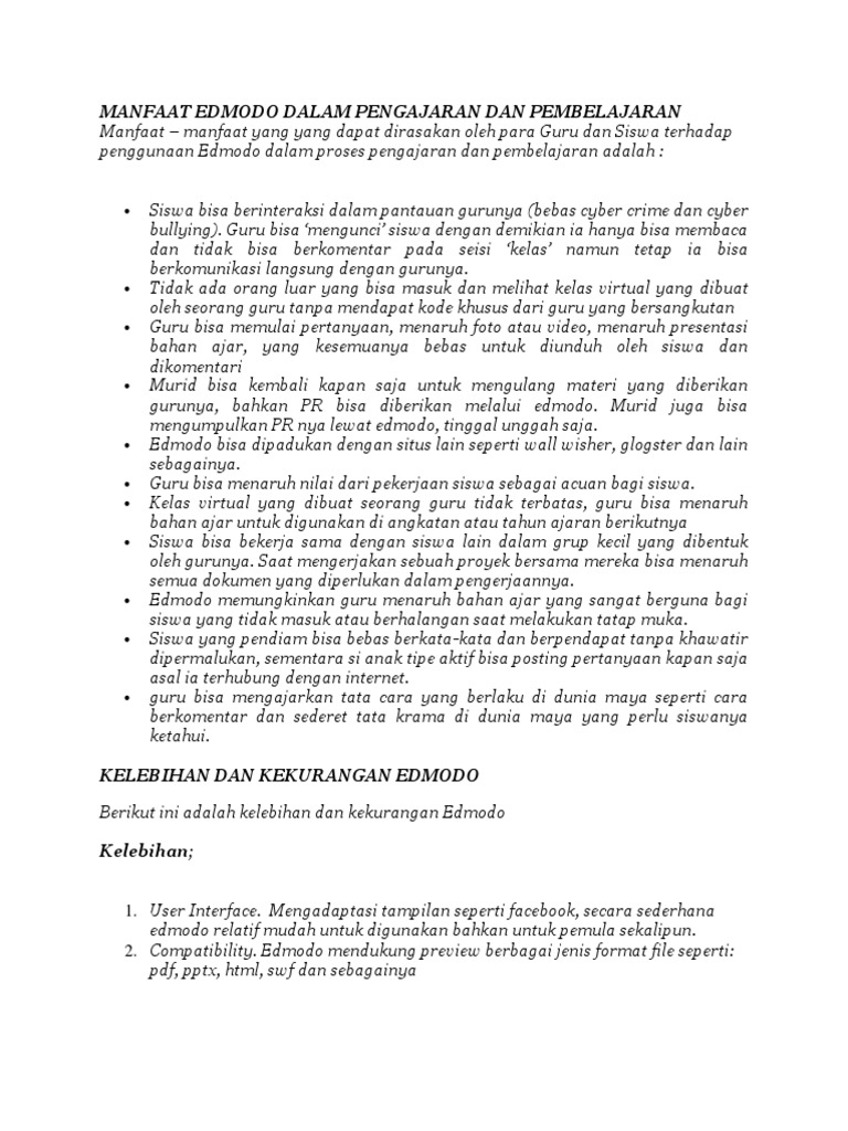 Manfaat Edmodo Dalam Pengajaran Dan Pembelajaran Pdf