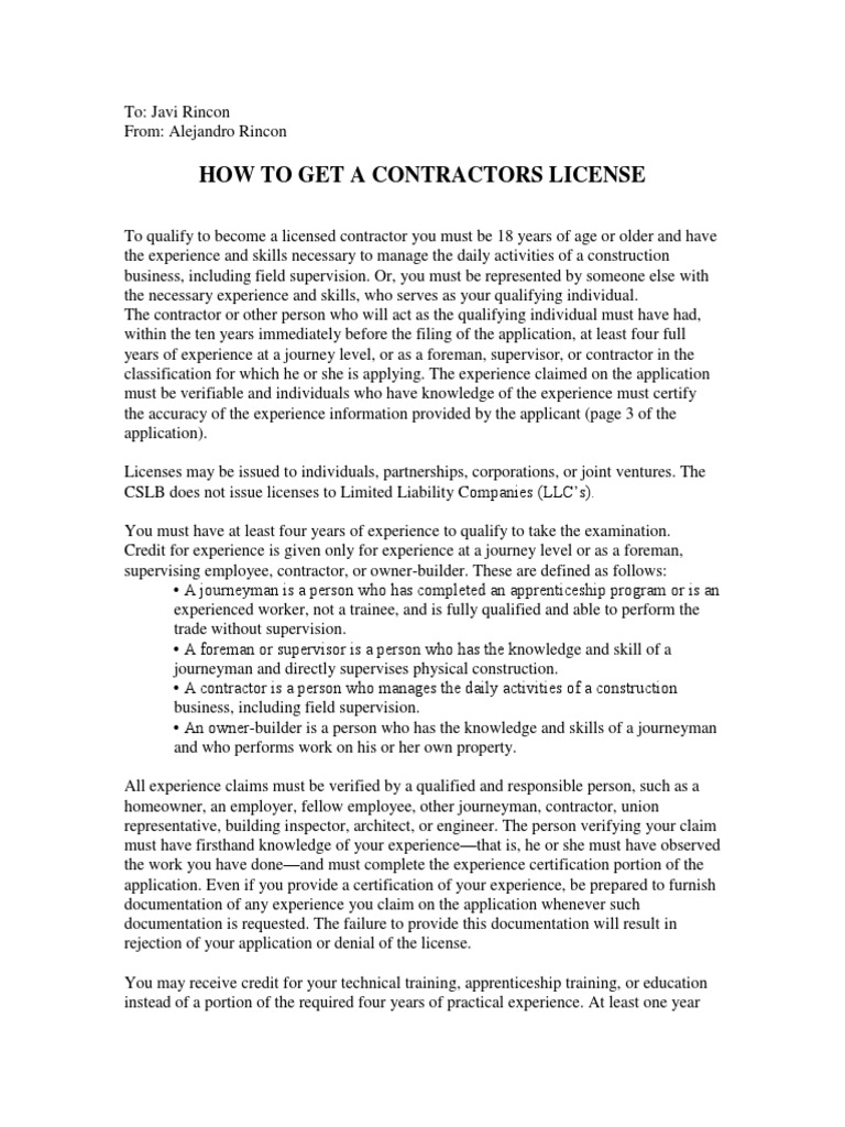 Steps to Obtain a Contractor's License | PDF | Journeyman | Apprenticeship