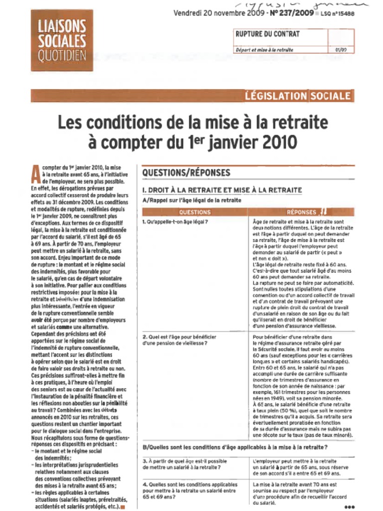 Conditions de mise à la retraite 2020 | PDF | Salaires | Relations ...