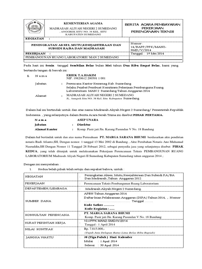Contoh Berita Acara Pembayaran