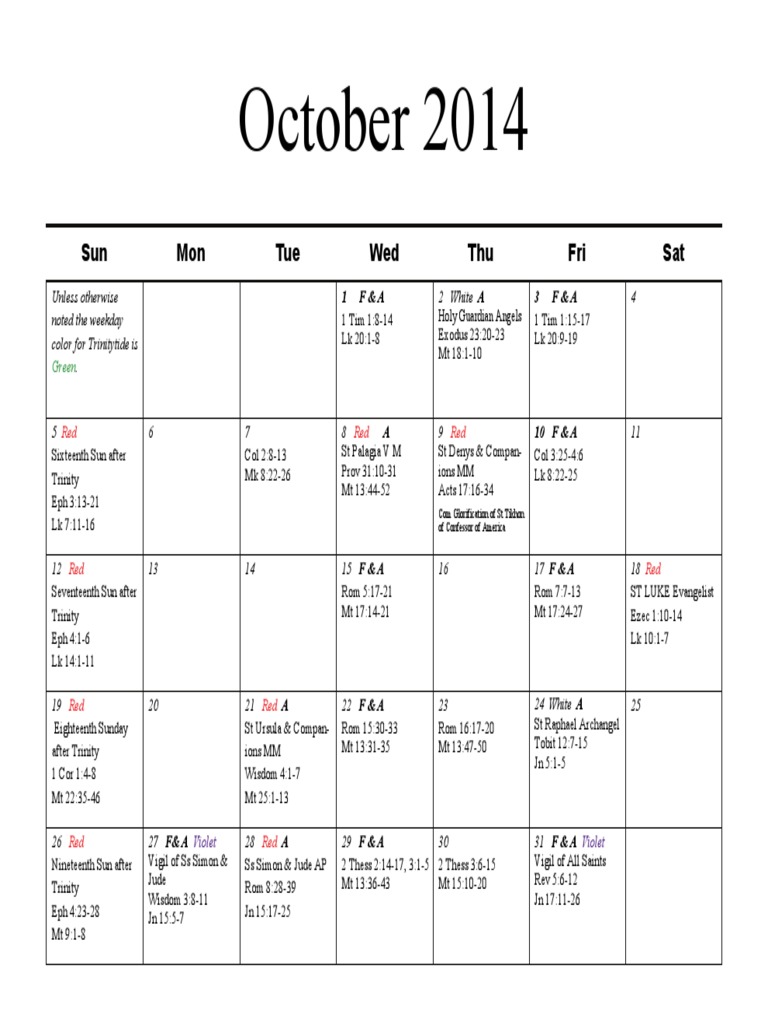 Trinitytide and Feast Days Calendar | PDF | Christian Liturgies | Trinity