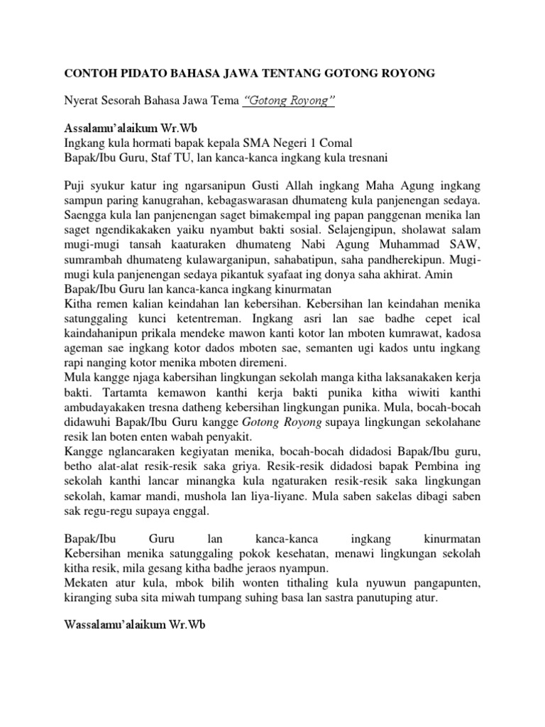 Contoh Pidato Bahasa Jawa Tentang Gotong Royong
