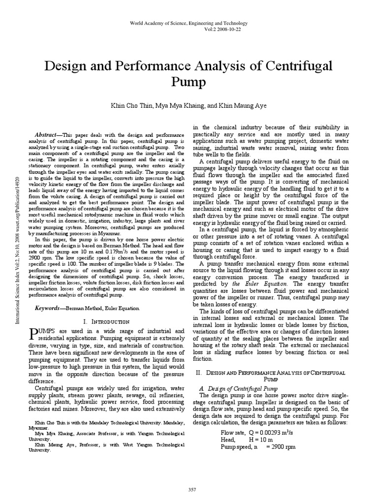 Design and Performance Analysis of Centrifugal Pump | PDF | Pump ...