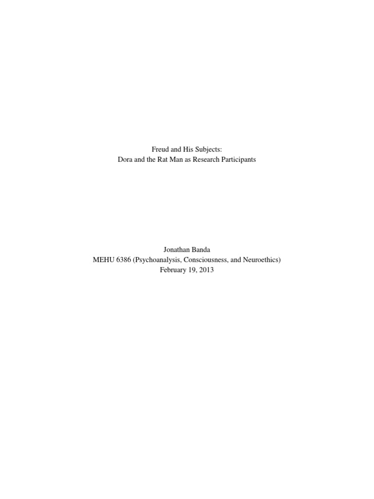 Freud and His Subjects Dora and The Rat Man As Research Participants