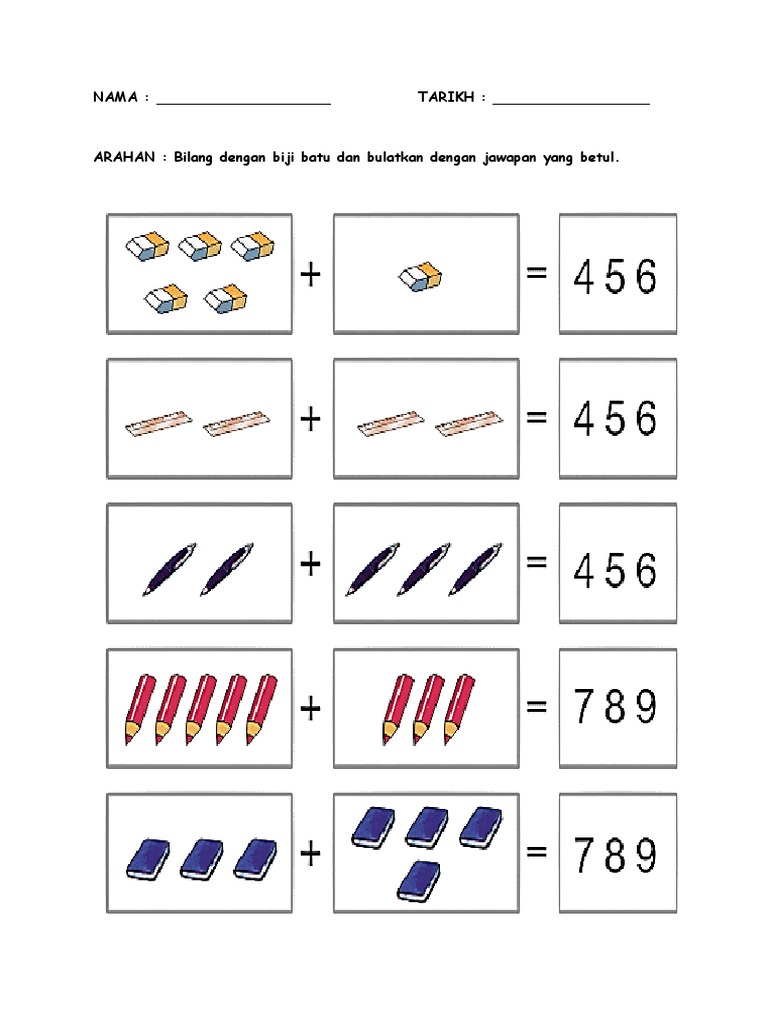 Lembaran Kerja Tambah Prasekolah Operasi Tambah Worksheets And Online