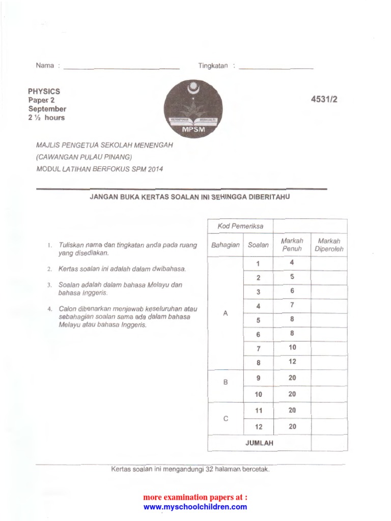 Trial Penang 2014 SPM Physics K2 [SCAN]  Radioactive 