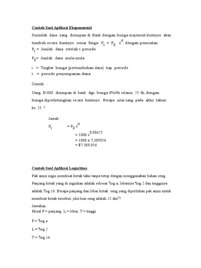 Contoh Soal Aplikasi Eksponensial
