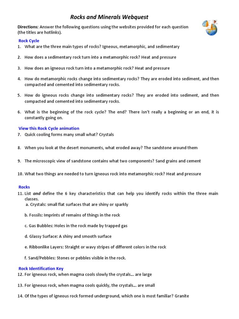 Worksheets Sedimentary Rocks Worksheet rocks and minerals webquest 2 sedimentary rock geology