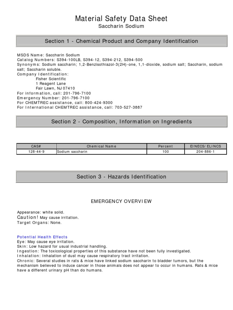 Saccharin Sodium PDF Dangerous Goods Personal Protective Equipment