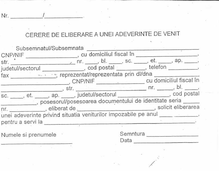 Cerere de Eliberare A Unei Adeverinte de Venit | PDF