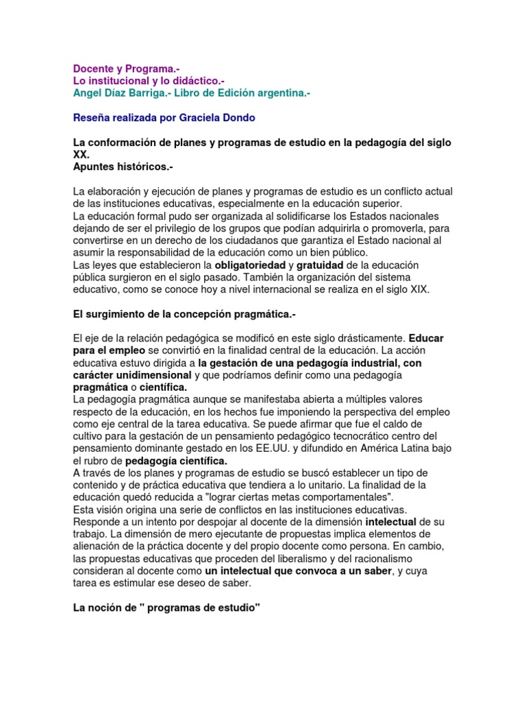 Angel Diaz Barriga Programas Intitucionales Pdf Plan De Estudios