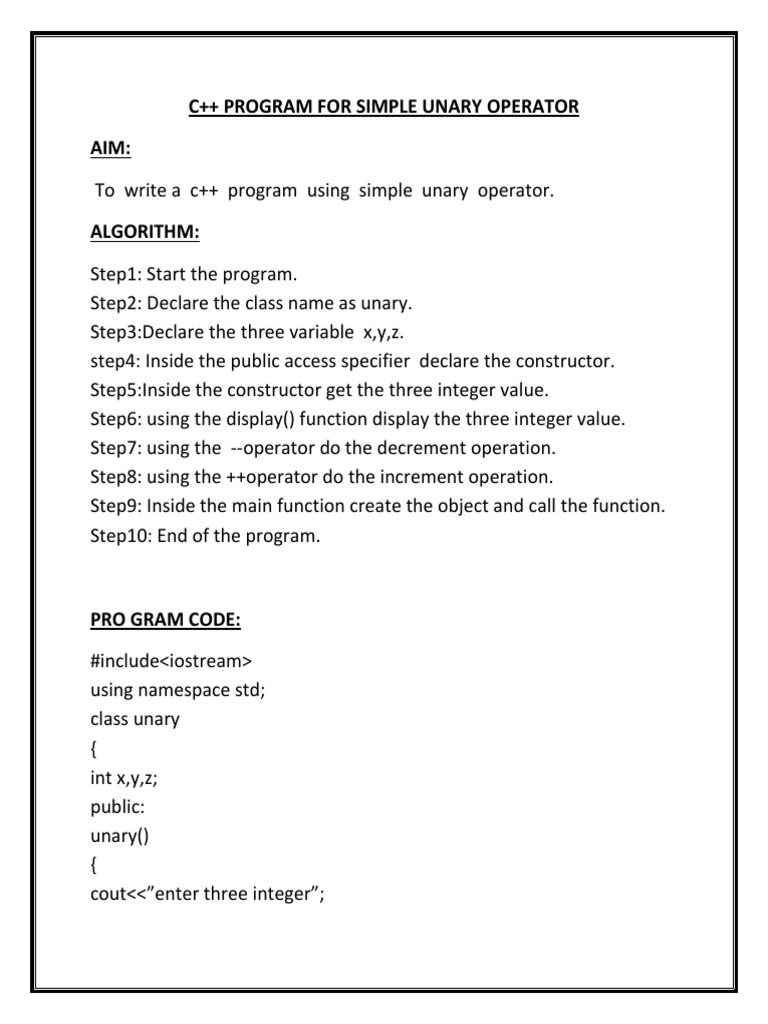 A Concise C++ Program Demonstrating Unary Operator Overloading Through ...