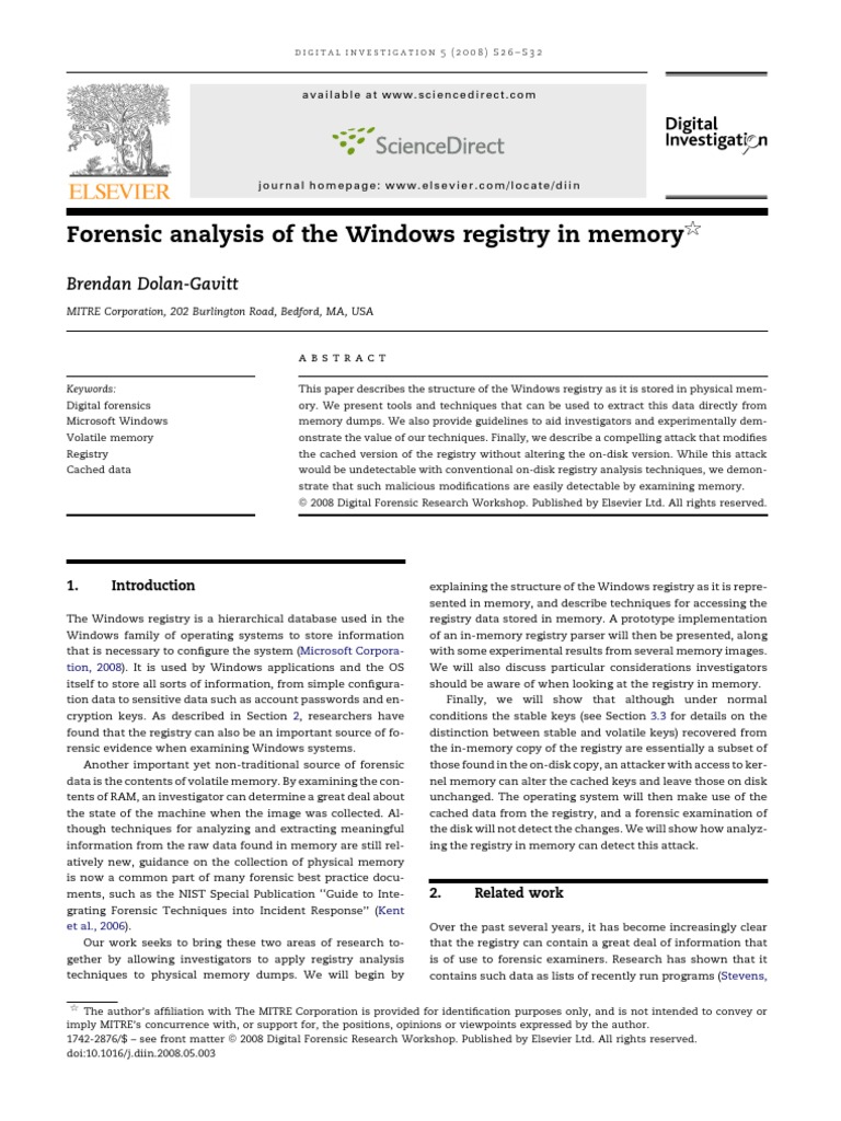 Forensic Analysis of Windows Registry in Memory | PDF | Computers