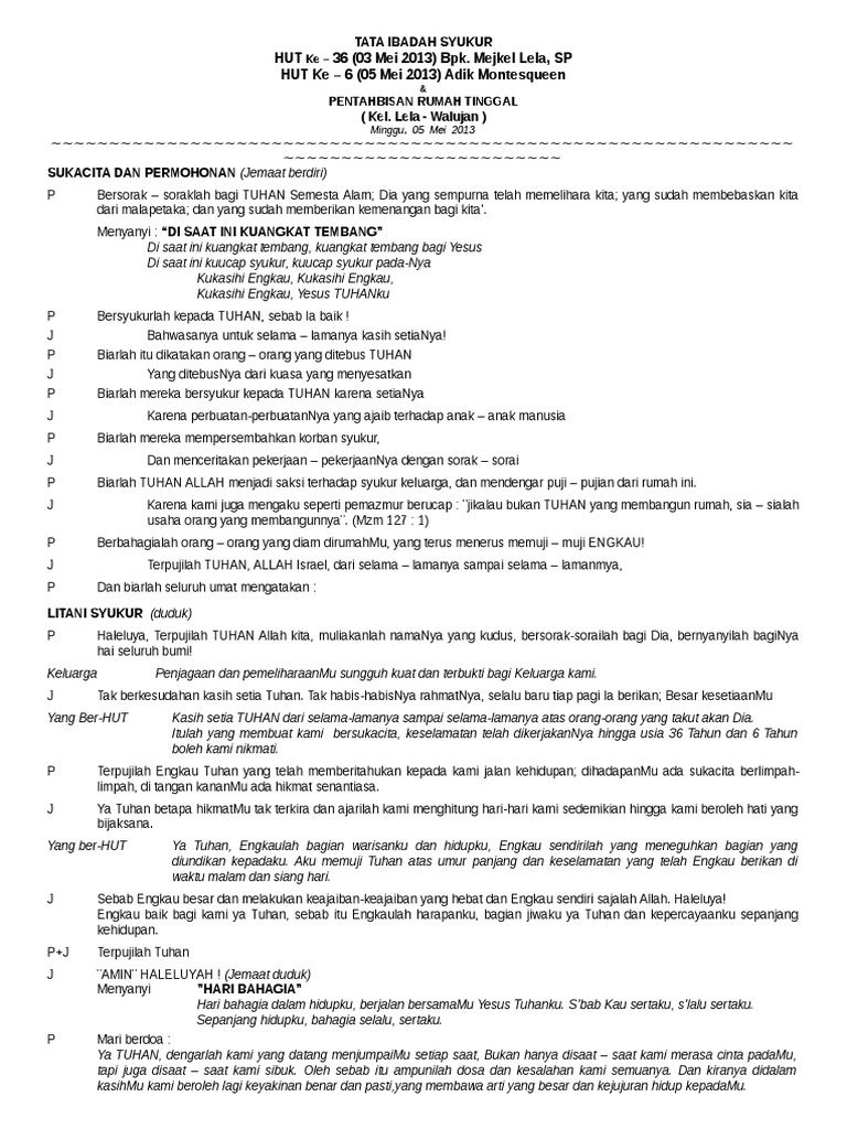 Tata Ibadah Syukur Rumah Baru