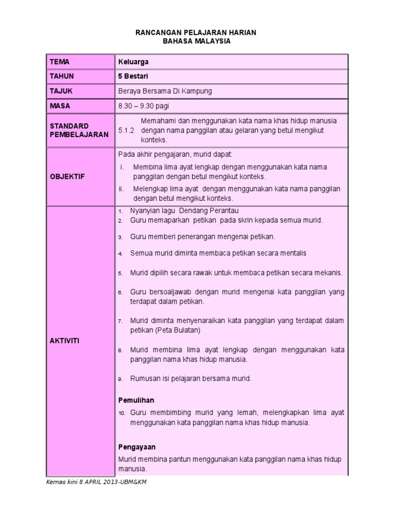 Contoh Rph K10 Thn 5 Tatabahasa Pdf
