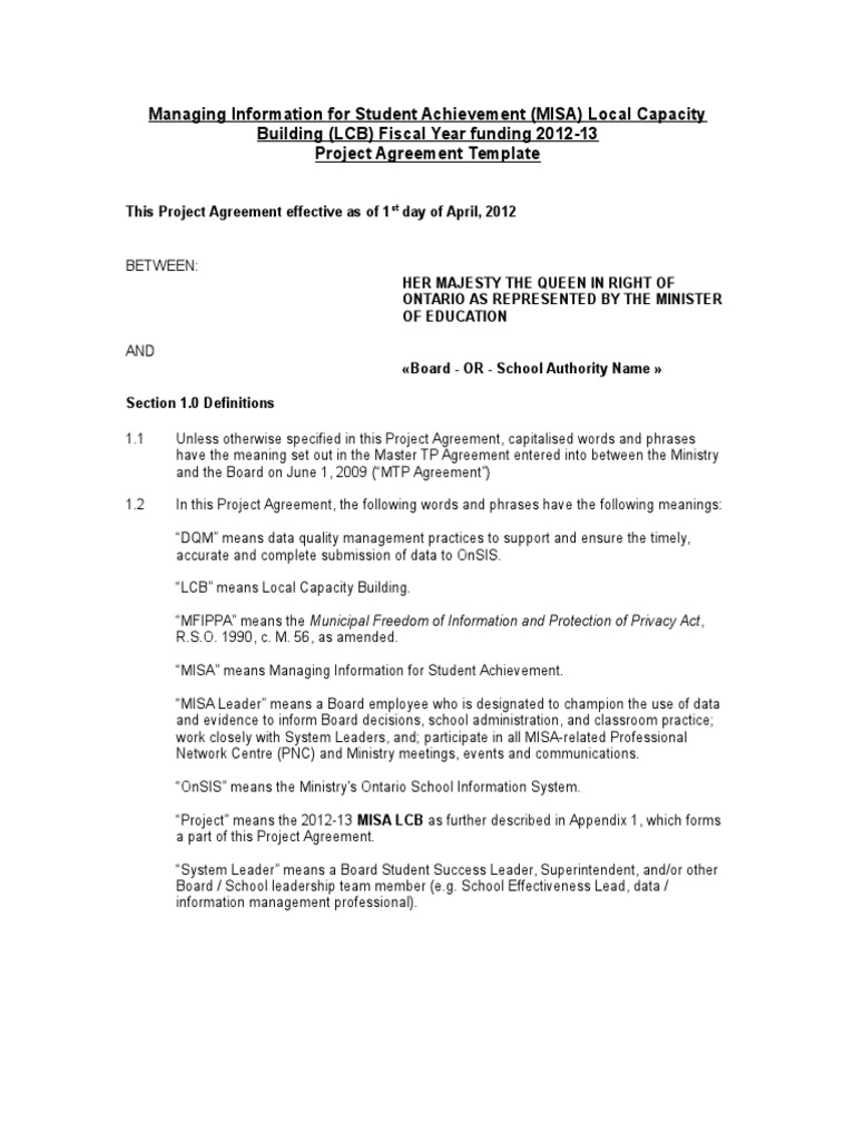 Project Agreement Template PDF