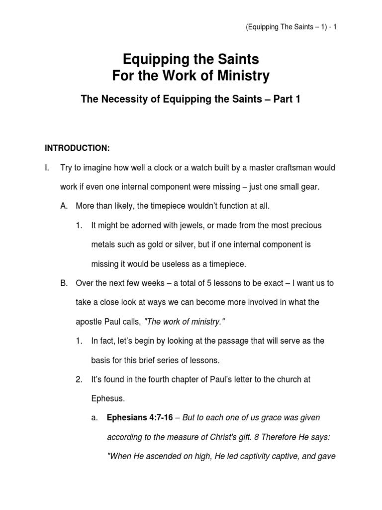 Equipping The Saints 1 The Necessity Of Equipping The Saints Part 1
