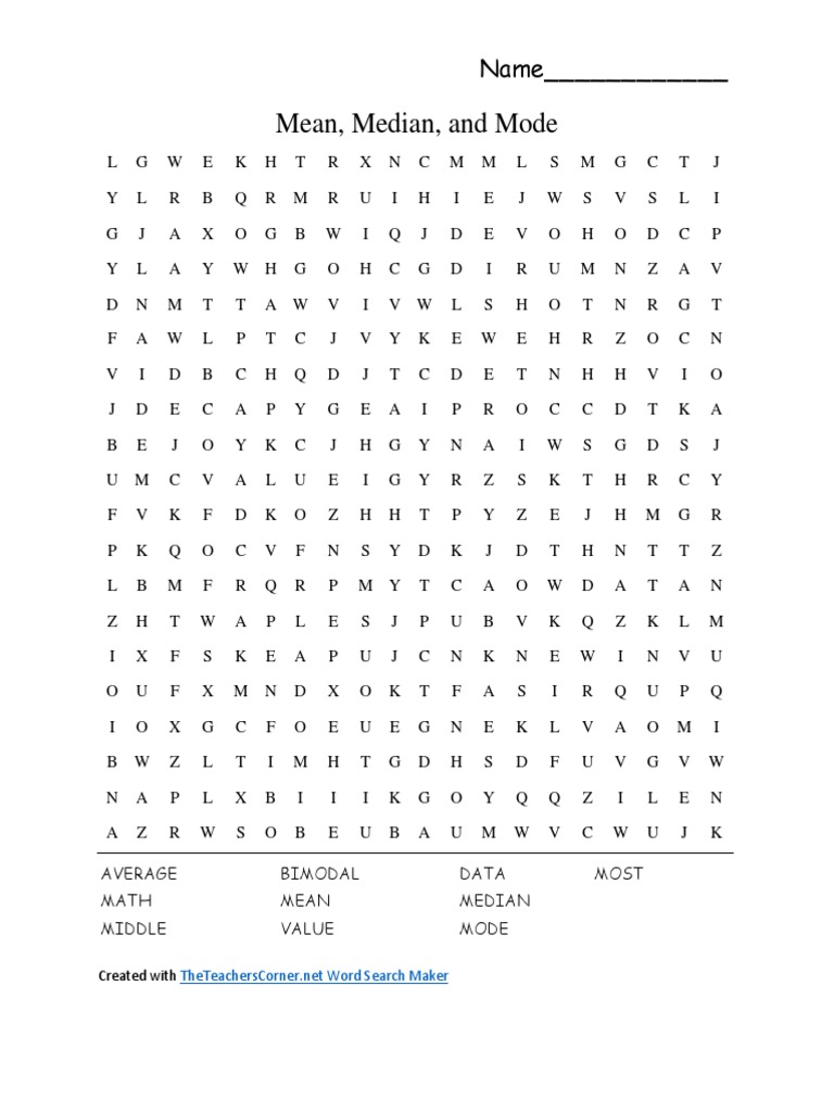 Mean, Median, Mode Word Search | PDF