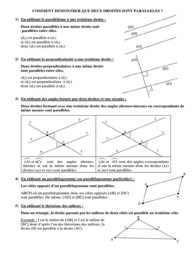 Montrer Que Deux Droites Sont Paralleles Comment Demontrer Que Deux Droites Sont Paralleles | PDF