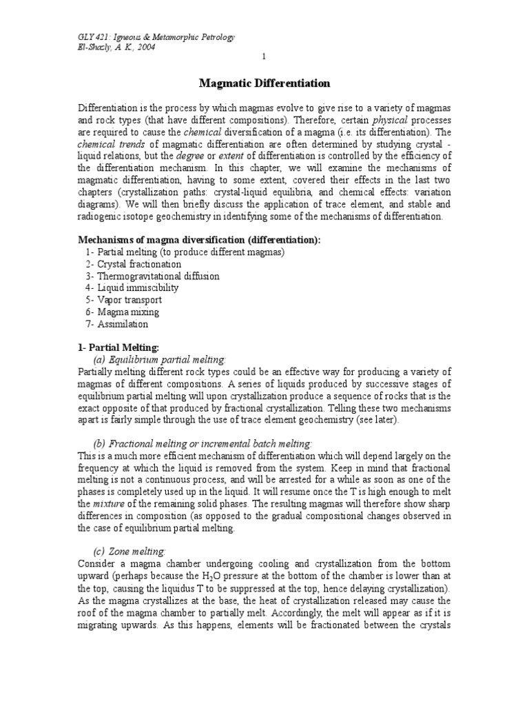Magmatic Differentiation | PDF | Magma | Igneous Rock