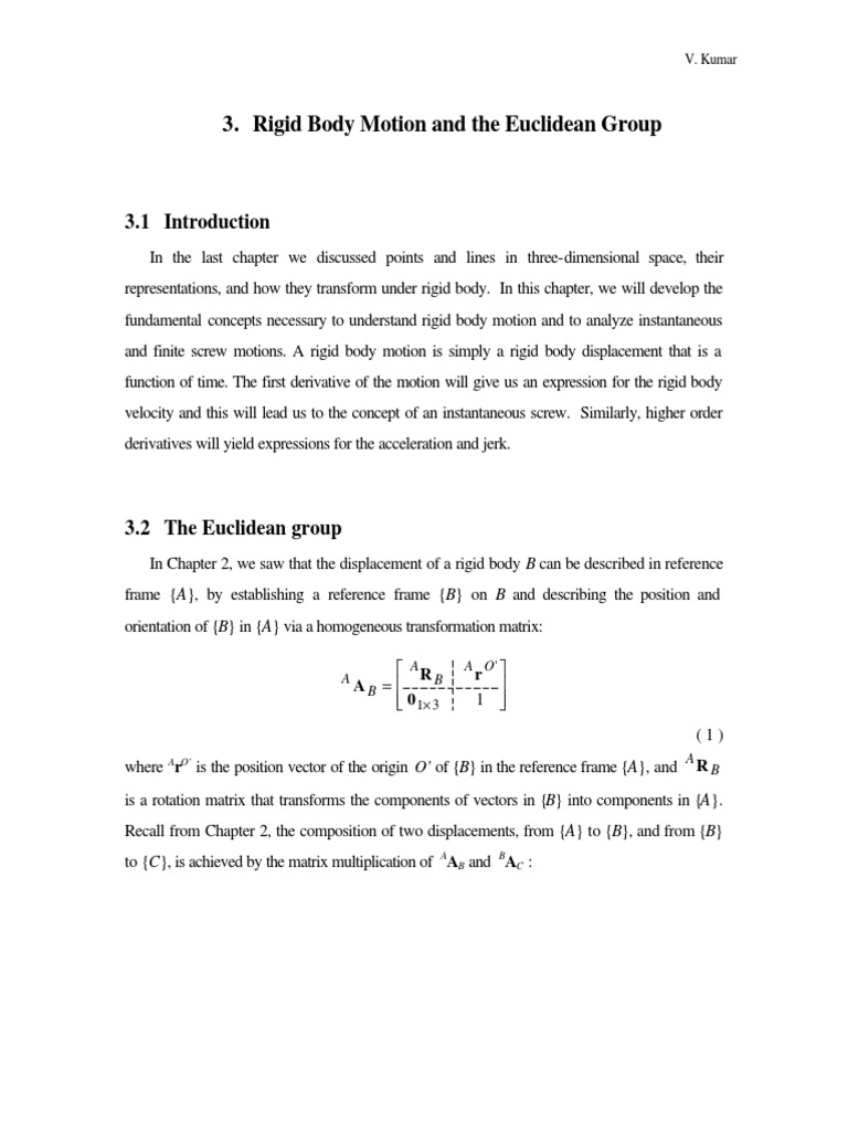 Rigid Body Motion and Euclidean Group | PDF | Euclidean Vector | Group ...