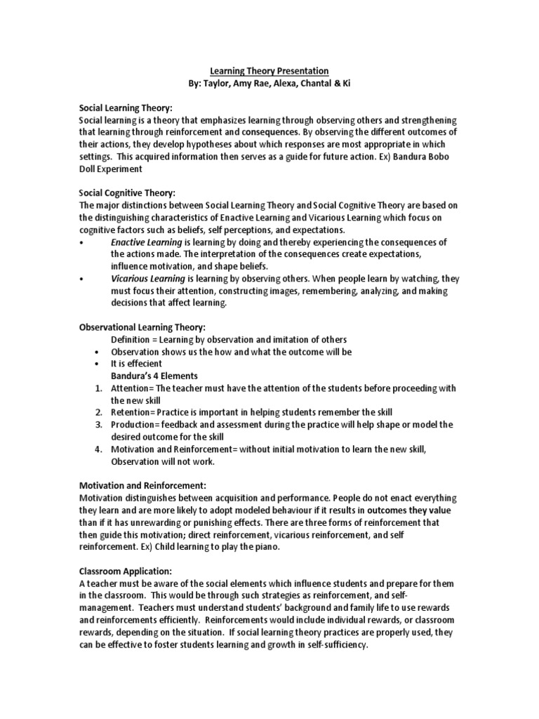 Social Learning Theory Handout | PDF | Reinforcement | Motivation