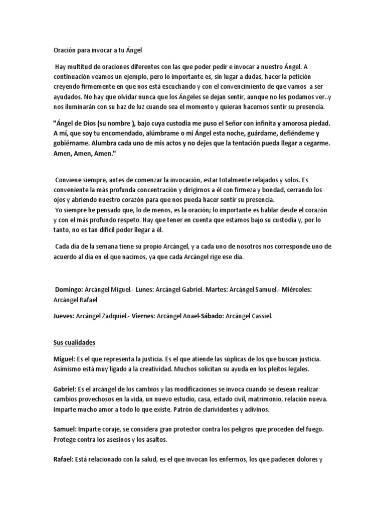 Oracion Para Invocar A Tu Angel Arcangel Oracion