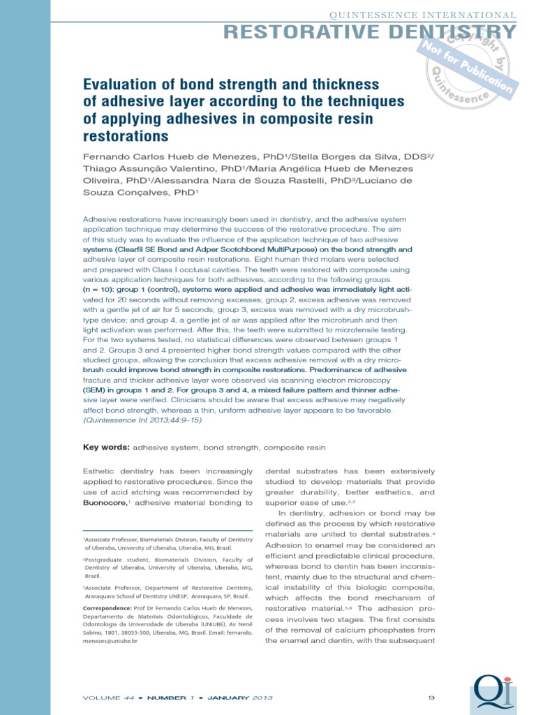 Bond Strength in Composite Resin Adhesives | PDF | Dental Composite ...