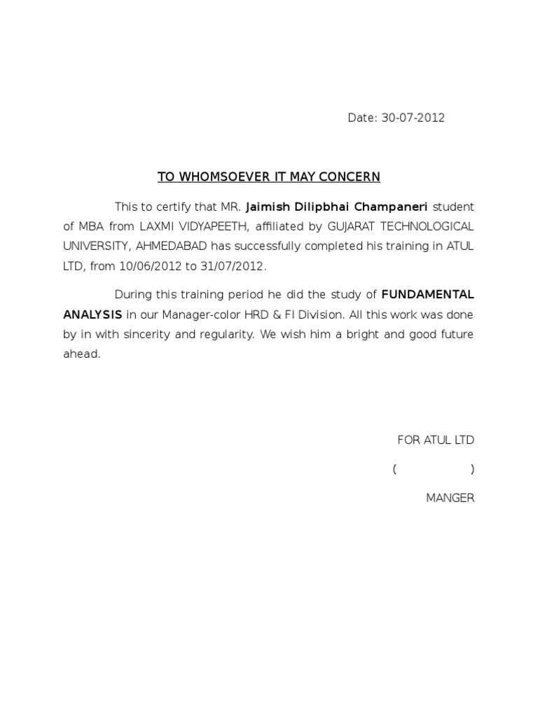 Certificate of ATUL | PDF