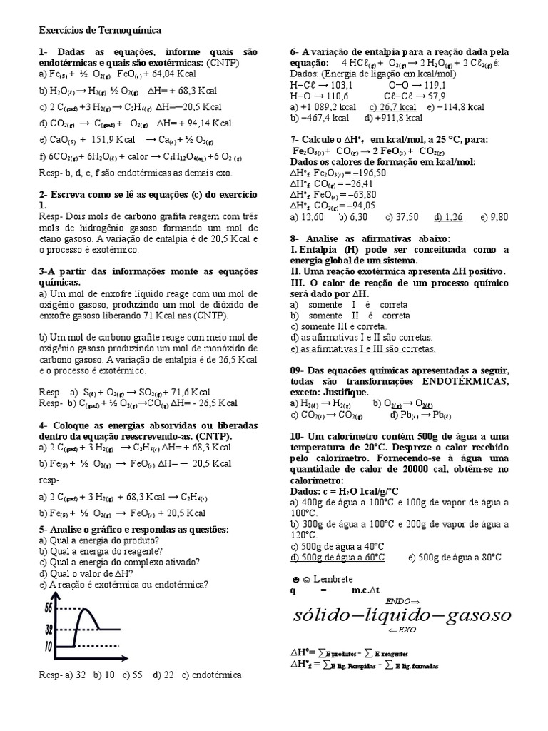 Exercícios de Termoquímica e Entalpia | PDF | Entalpia | Universo físico